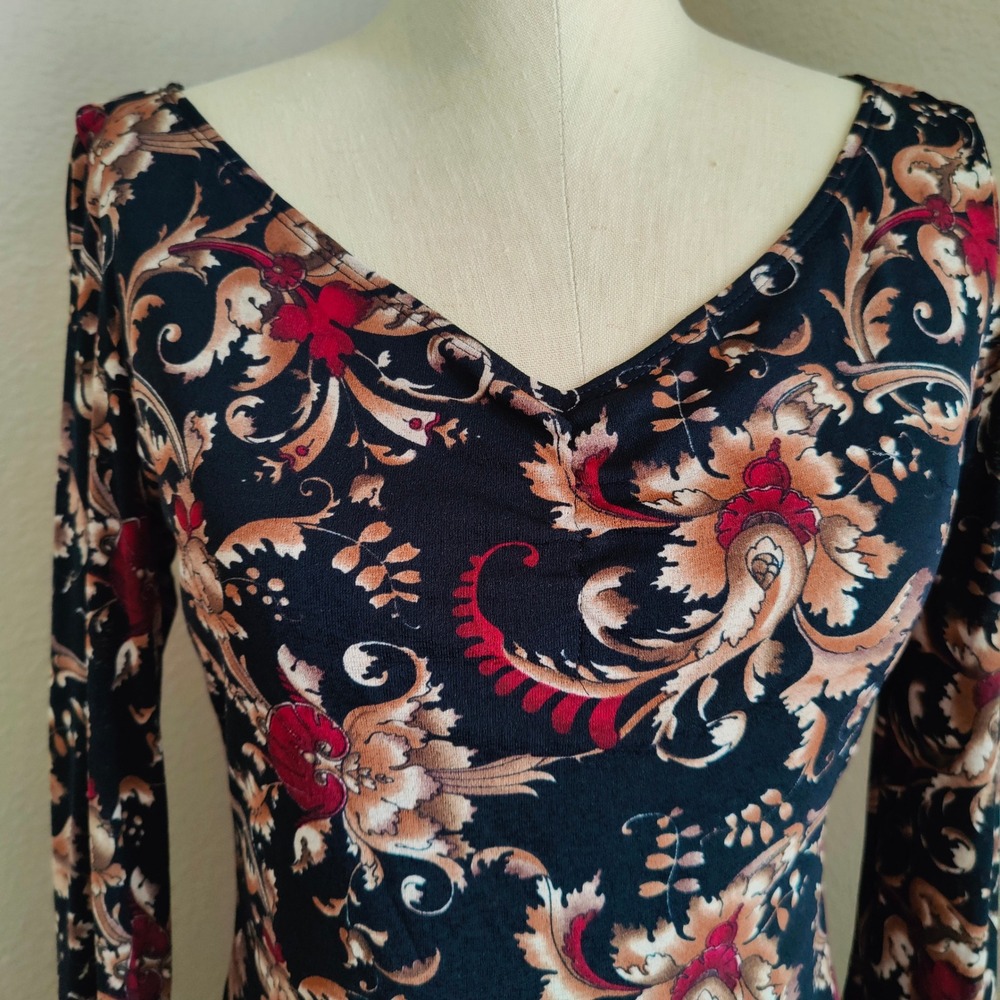 Savvy Baroque Floral Bell Sleeve Dress Grunge Whimsigoth Boho Fairycore Y2K‎ L - Picture 2 of 12